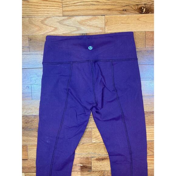 Lululemon Purple/Plum Side Gathered Satin Detail Leggings Womens Size 4 - Picture 7 of 7
